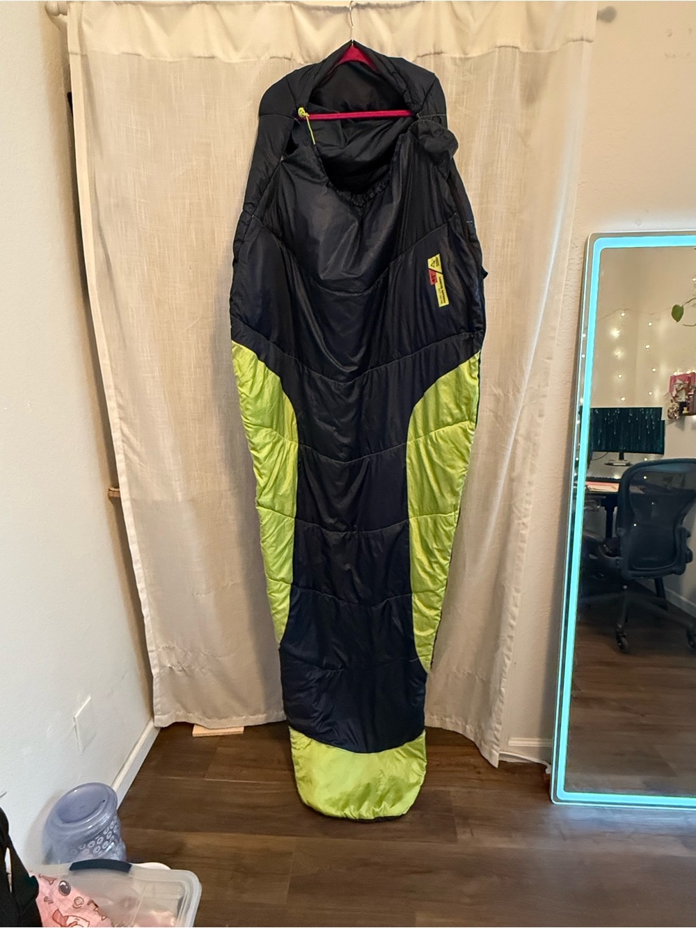 Mummy Sleeping Bag - Black/navy blue with Lime Green Panels